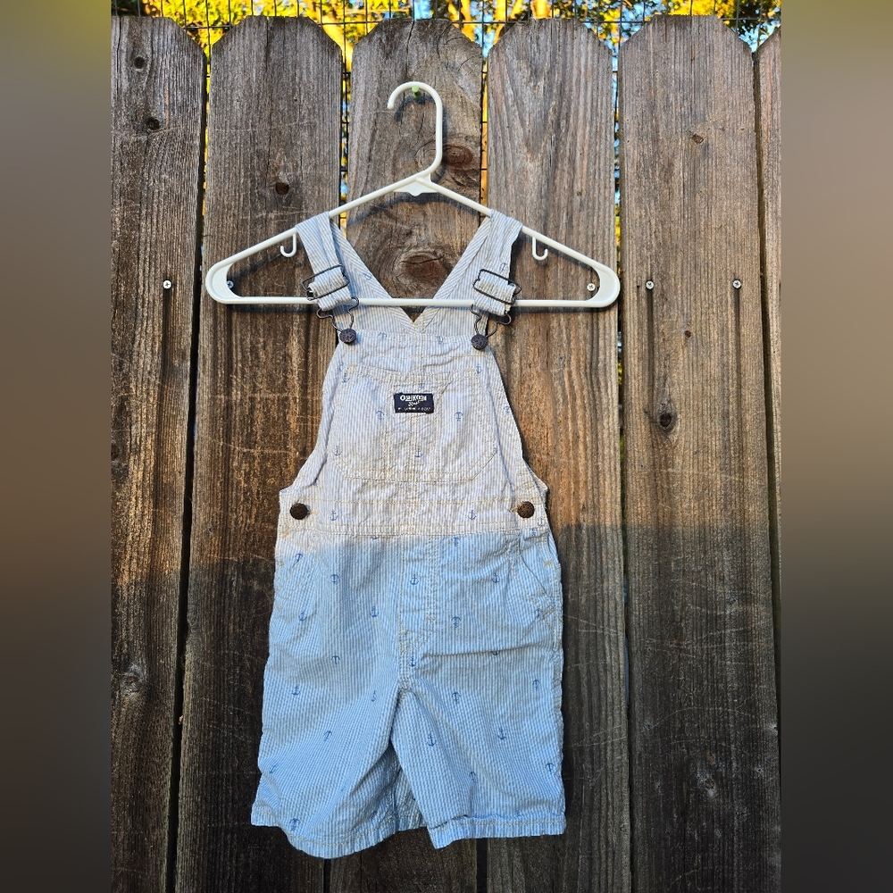 OshKosh B'Gosh Striped Anchor Short Overalls